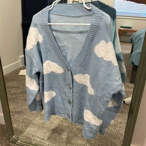 Button down cloud sweater cardigan oversized soft blue and white